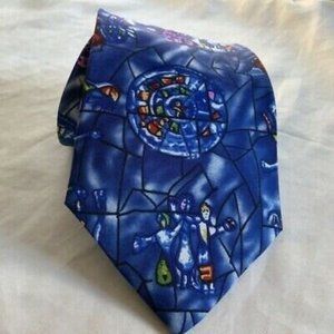 Art Institute Of Chicago Mens Tie Blue Stained Glass Angle Designed Exclusively
